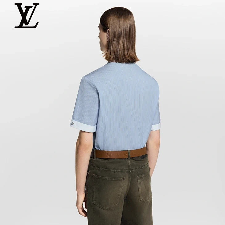 Louis Vuitton Light Blue Vertical Stripe Short Sleeve Shirt