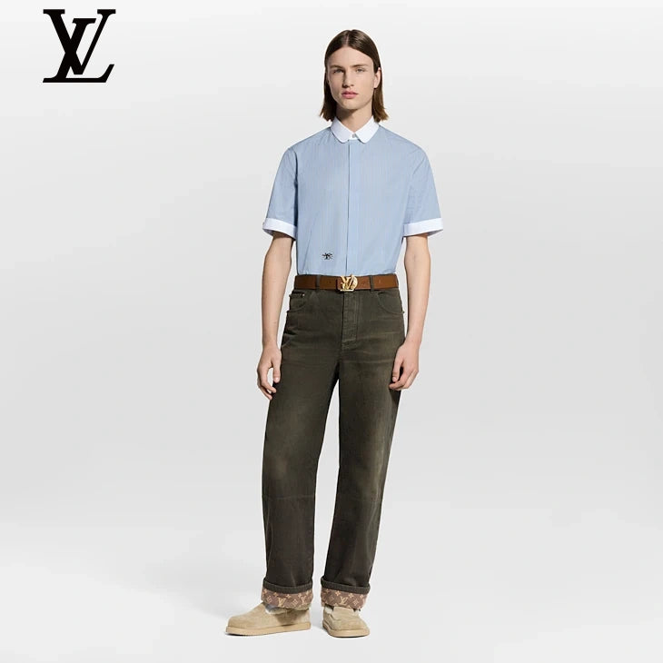 Louis Vuitton Light Blue Vertical Stripe Short Sleeve Shirt