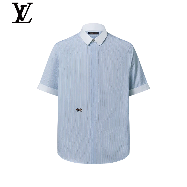 Louis Vuitton Light Blue Vertical Stripe Short Sleeve Shirt