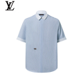 Louis Vuitton Light Blue Vertical Stripe Short Sleeve Shirt