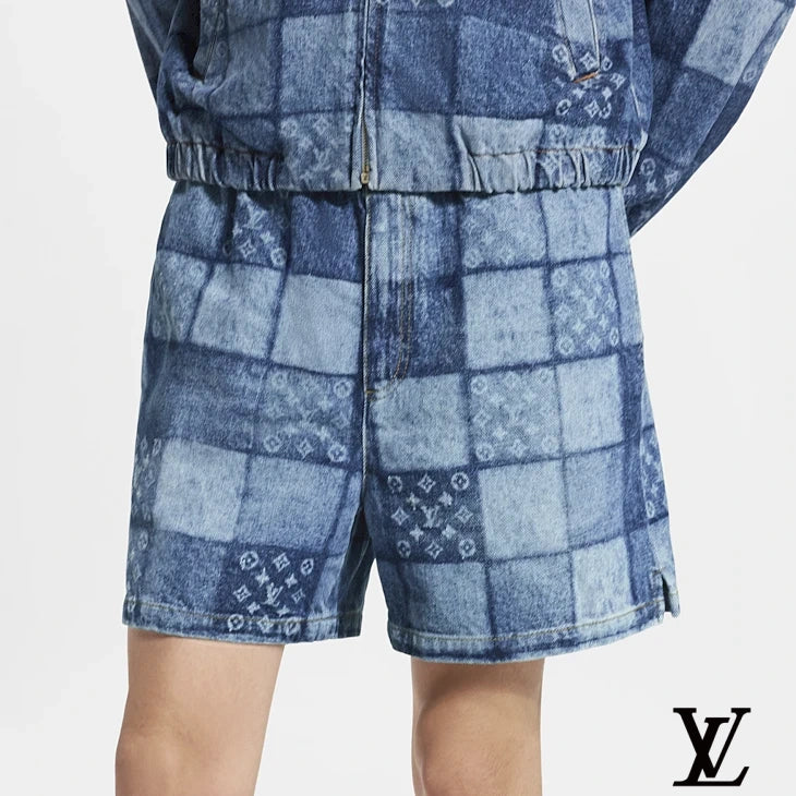 Louis Vuitton Blue Patchwork Monogram Denim Shorts