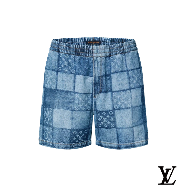 Louis Vuitton Blue Patchwork Monogram Denim Shorts