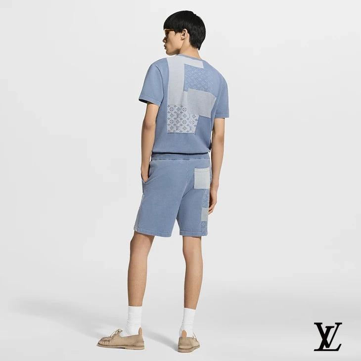 Louis Vuitton Light Blue Monogram Patch Knit Shorts