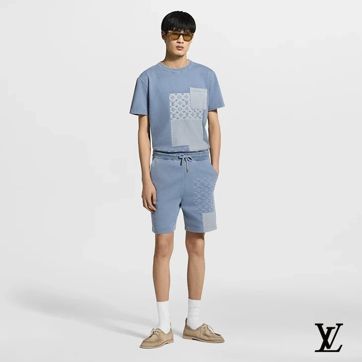 Louis Vuitton Light Blue Monogram Patch Knit Shorts