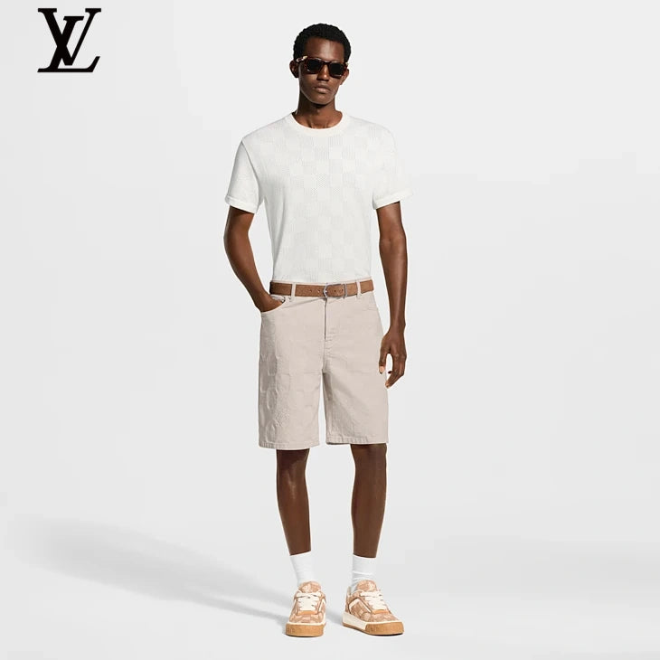 Louis Vuitton White Damier Mesh Knit Crew Neck Short Sleeve T-Shirt