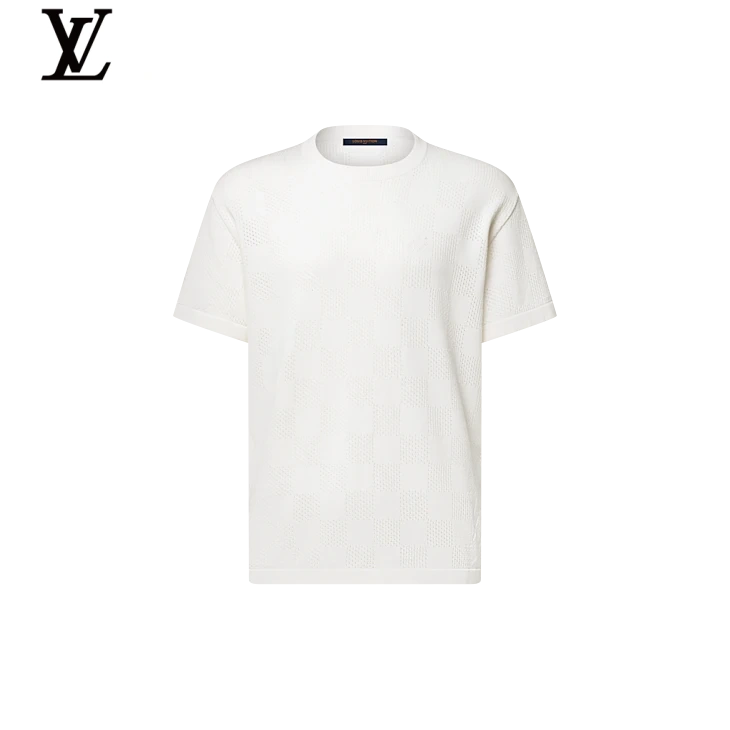 Louis Vuitton White Damier Mesh Knit Crew Neck Short Sleeve T-Shirt