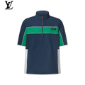 Louis Vuitton Navy Color Block Half-Zip Short Sleeve Top