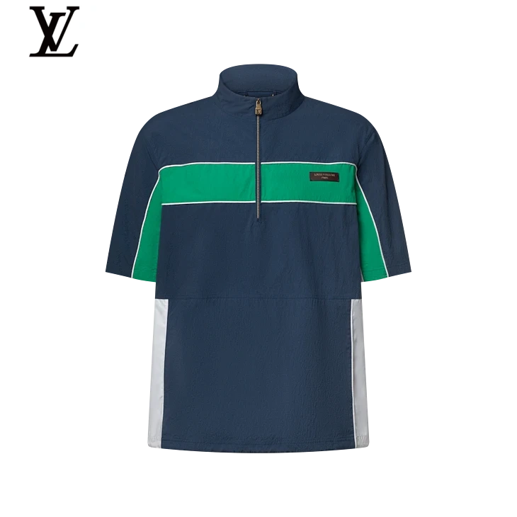 Louis Vuitton Navy Color Block Half-Zip Short Sleeve Top