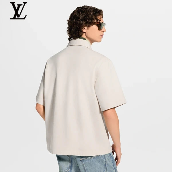 Louis Vuitton Beige Canvas Short Sleeve Shirt Gold LV Embroidery Pocket