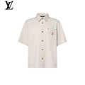 Louis Vuitton Beige Canvas Short Sleeve Shirt Gold LV Embroidery Pocket