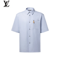 Louis Vuitton Light Blue Cotton Short Sleeve Shirt Leather Tag Pocket