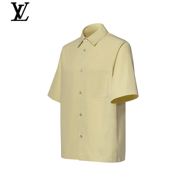 Louis Vuitton Pale Yellow Cotton Short Sleeve Shirt Embossed Pocket Logo