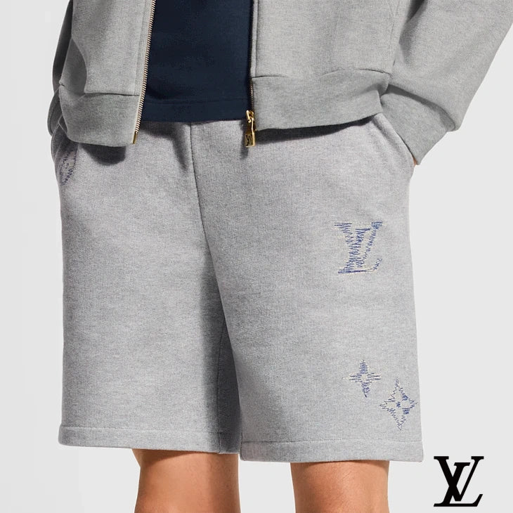 Louis Vuitton Grey Embroidered Monogram Sweat Shorts