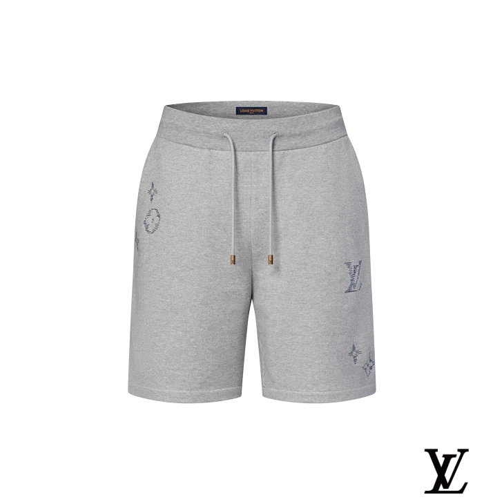 Louis Vuitton Grey Cotton Shorts with Blue Stitched Monogram