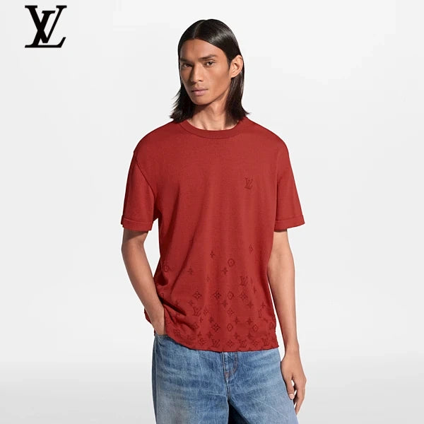Louis Vuitton Red Gradient Monogram Knit Short Sleeve Tee