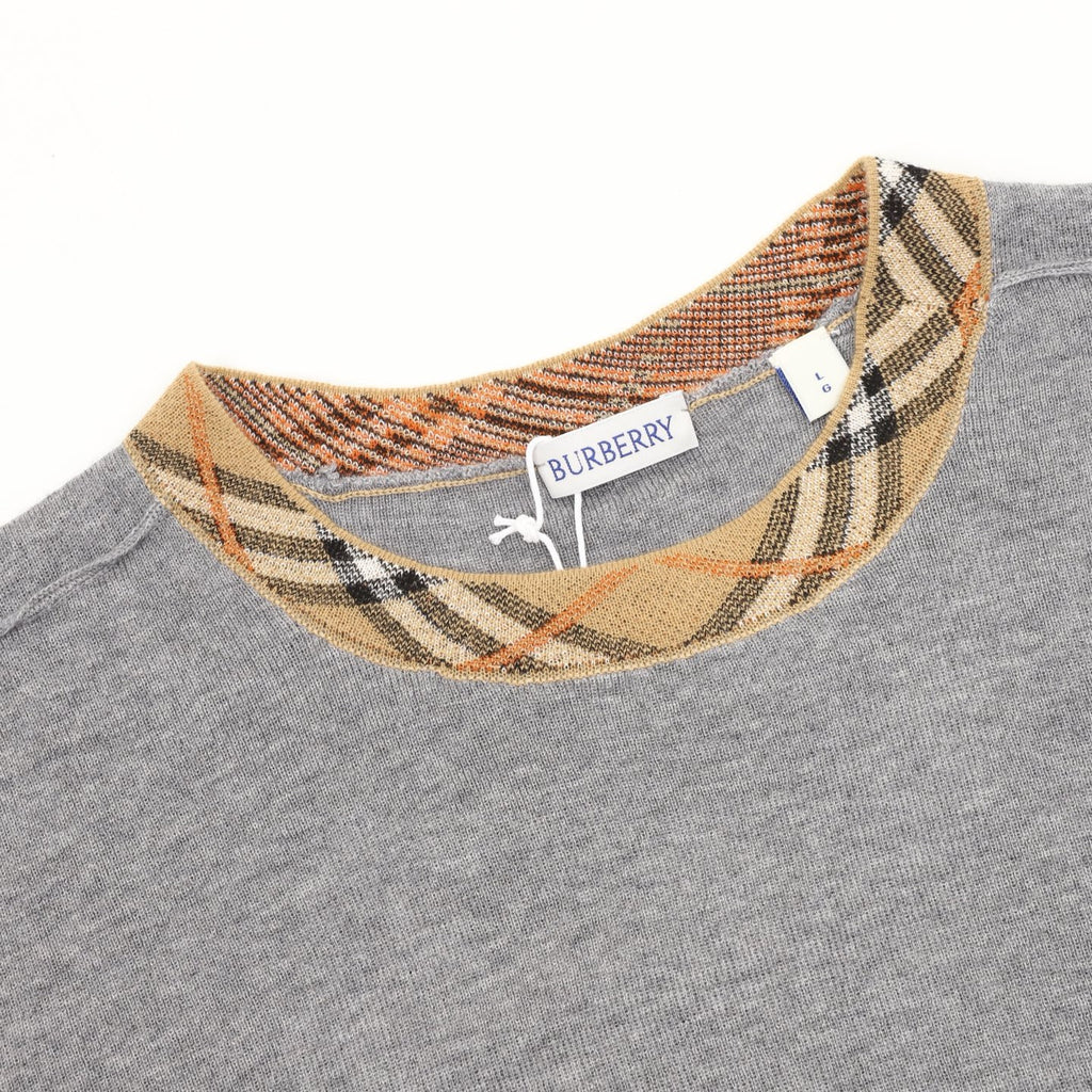 Burberry Check-Collar Knitted Wool Sweater