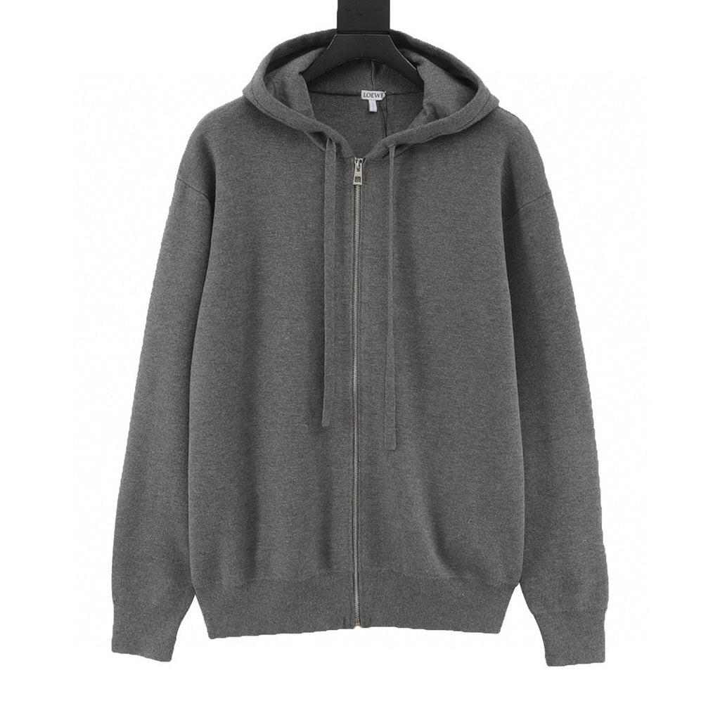 Loewe Anagram Zip-Up Hooded Knit Cardigan