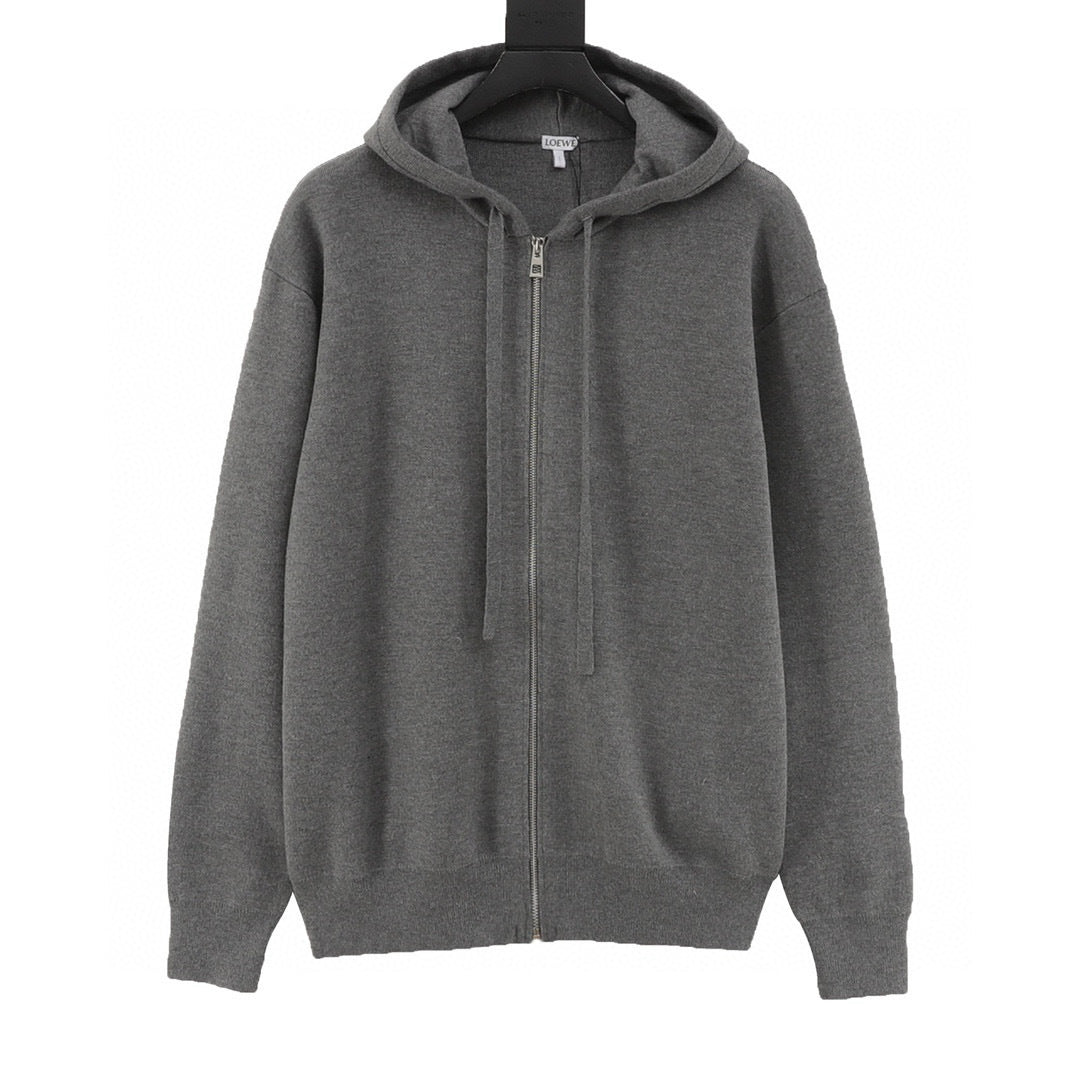 Loewe Anagram Zip-Up Hooded Knit Cardigan