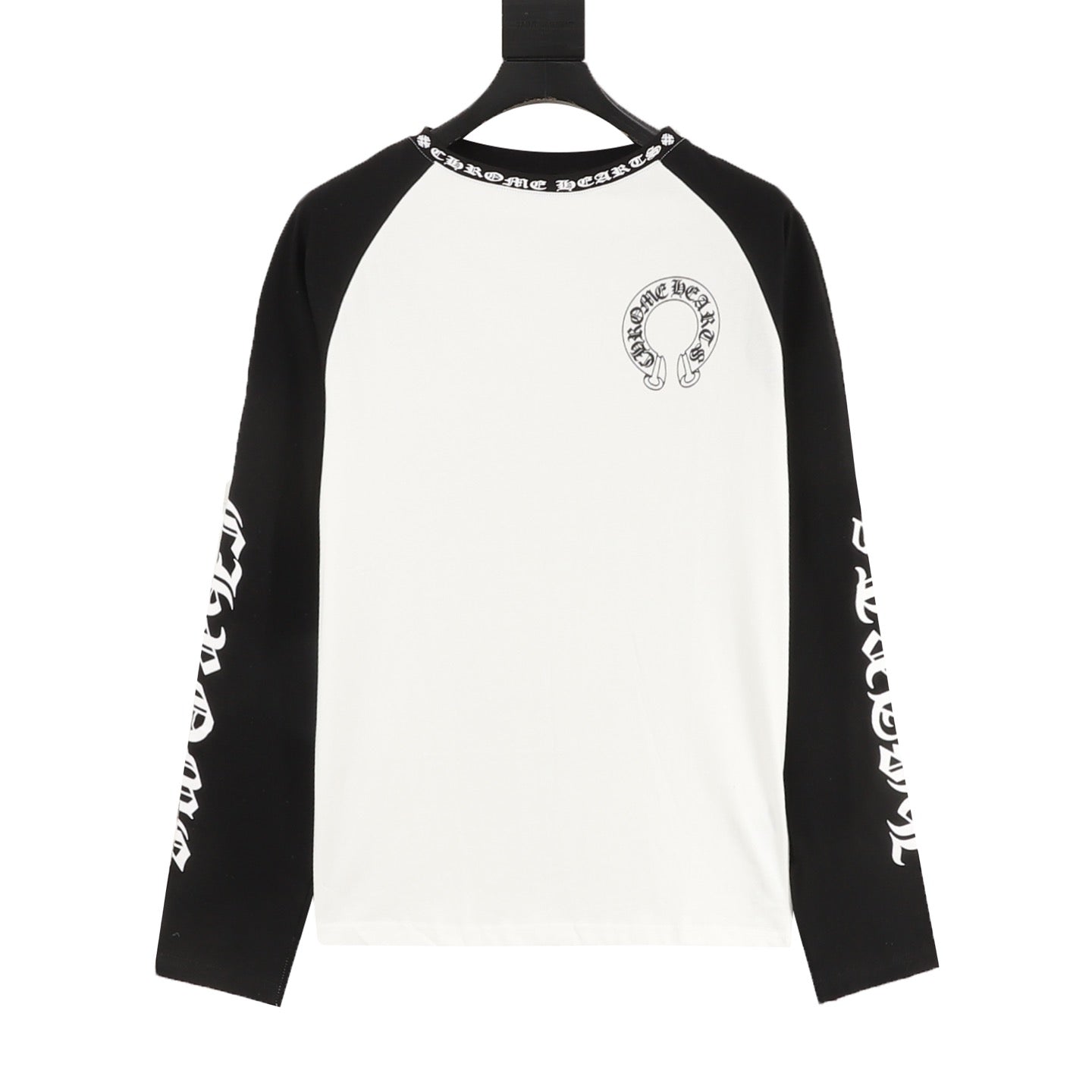 Chrome Hearts 25FW Black Label Raglan Baseball Long Sleeve T-Shirt | White Blue Gothic Print