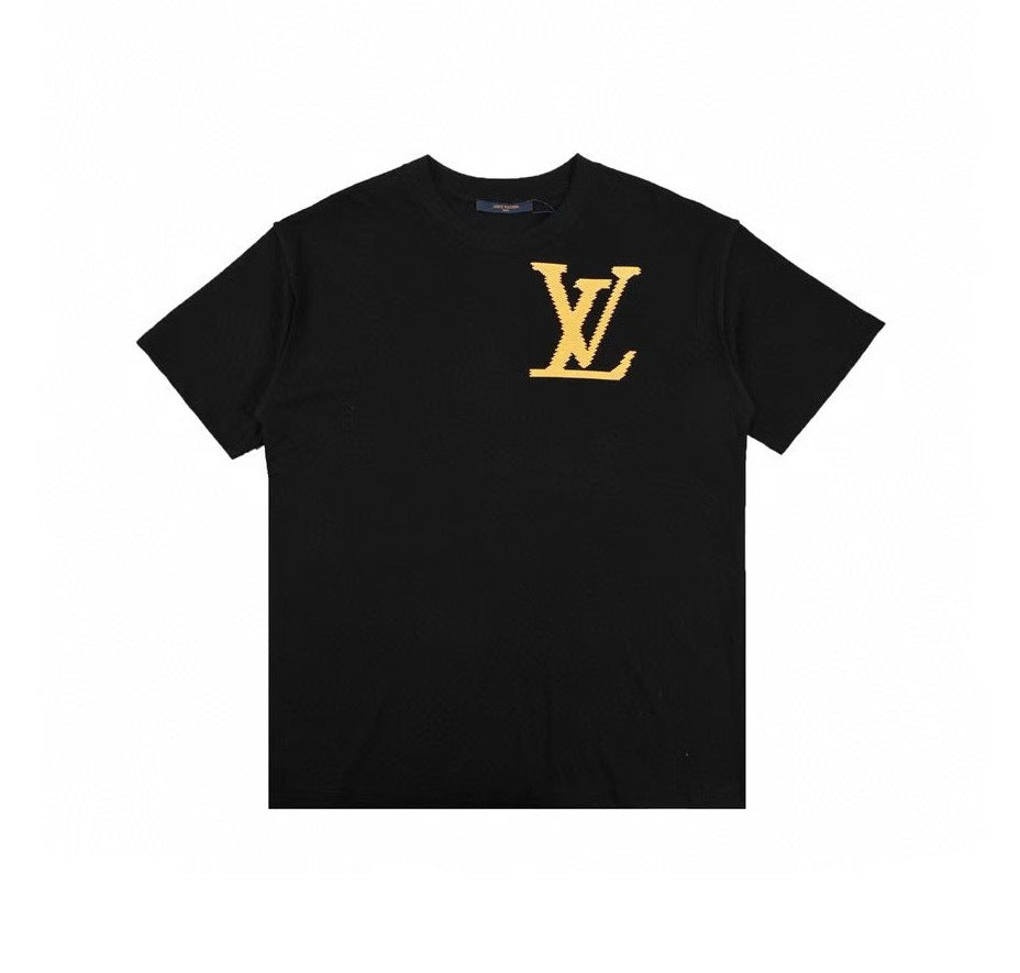 Louis Vuitton Gold Pixel LV Logo Short-Sleeve T-Shirt in Black
