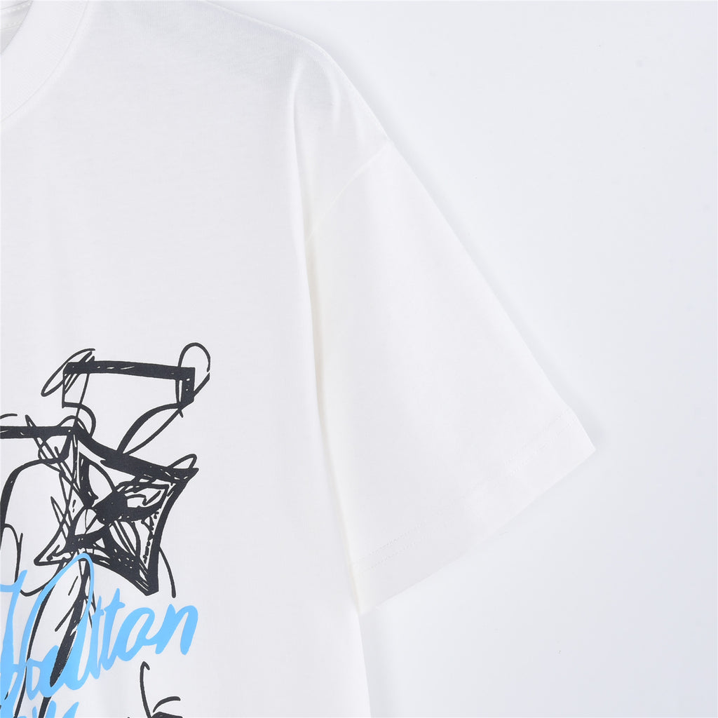 Louis Vuitton Graffiti LV Logo Print Short-Sleeve T-Shirt in White