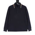 Burberry Men's Navy Check-Collar Long-Sleeve Polo Shirt