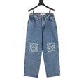 Loewe Anagram Knee Embroidered Wide-Leg Denim Jeans