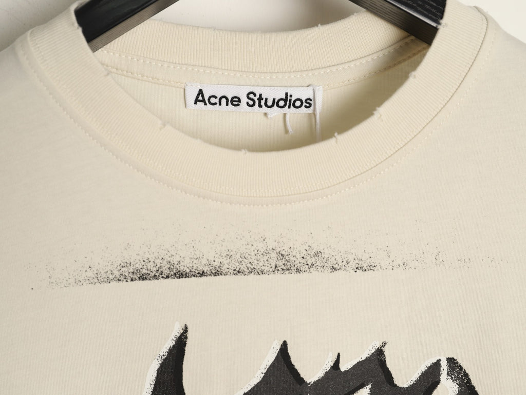 Acne Studios Gothic Logo Spray Print Short-Sleeve T-Shirt in Cream