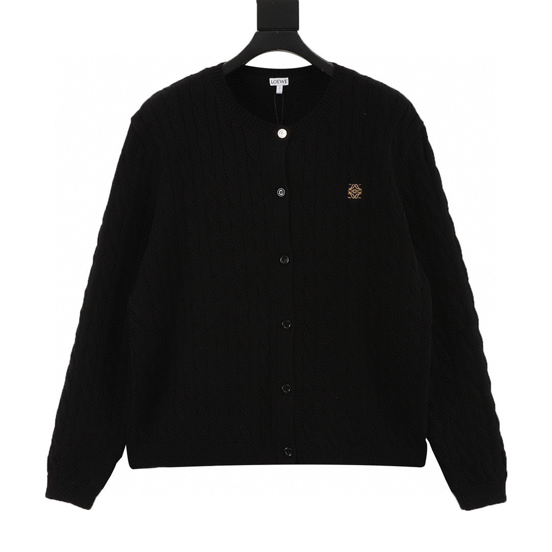 Loewe Anagram Gold Embroidered Cable Sleeve Knit Cardigan