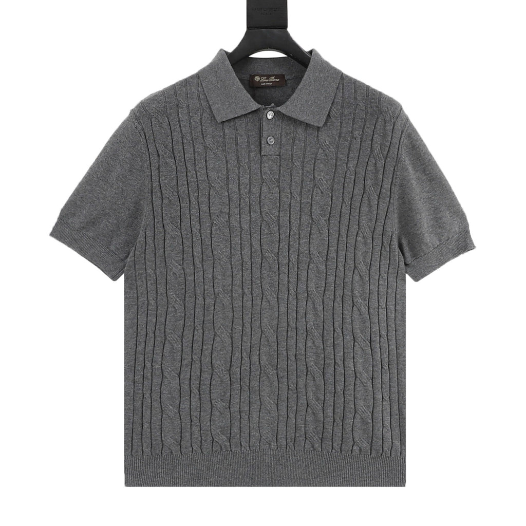 Loro Piana Women's Men's Grey Cable-Knit Short-Sleeve Polo Shirt