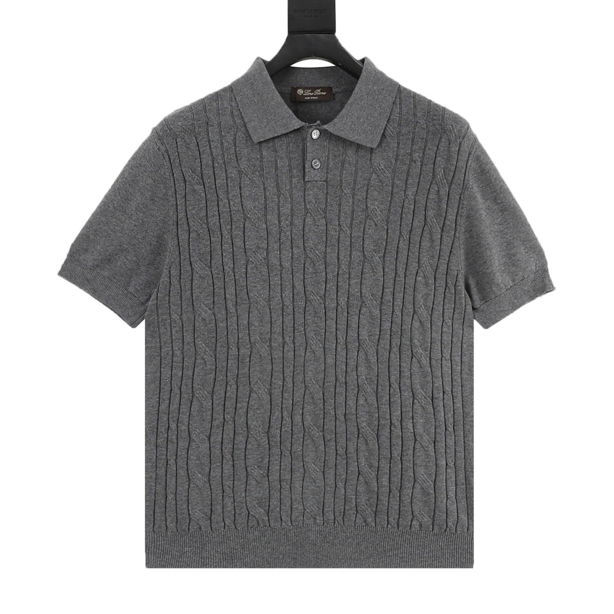 Loro Piana Women's Men's Grey Cable-Knit Short-Sleeve Polo Shirt