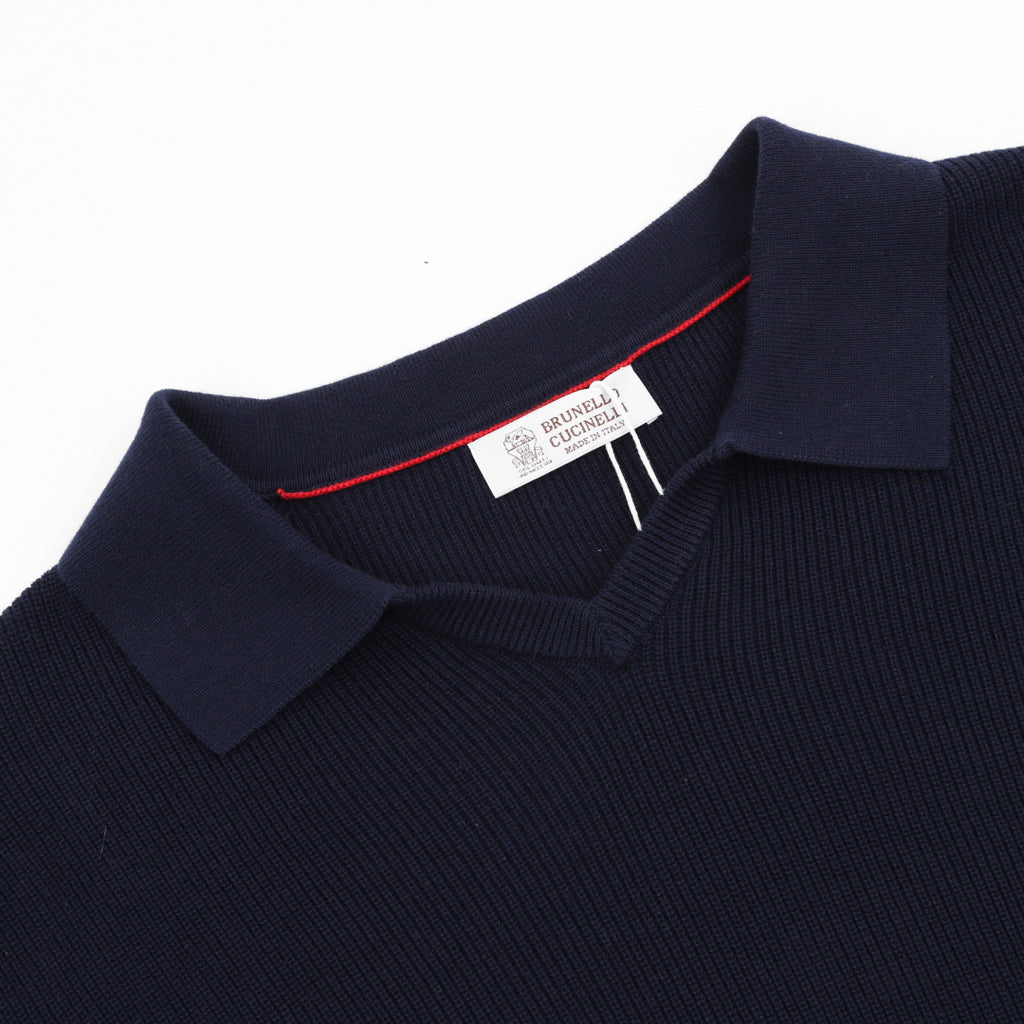 Brunello Cucinelli Knit Short-Sleeve Polo Shirt in Navy