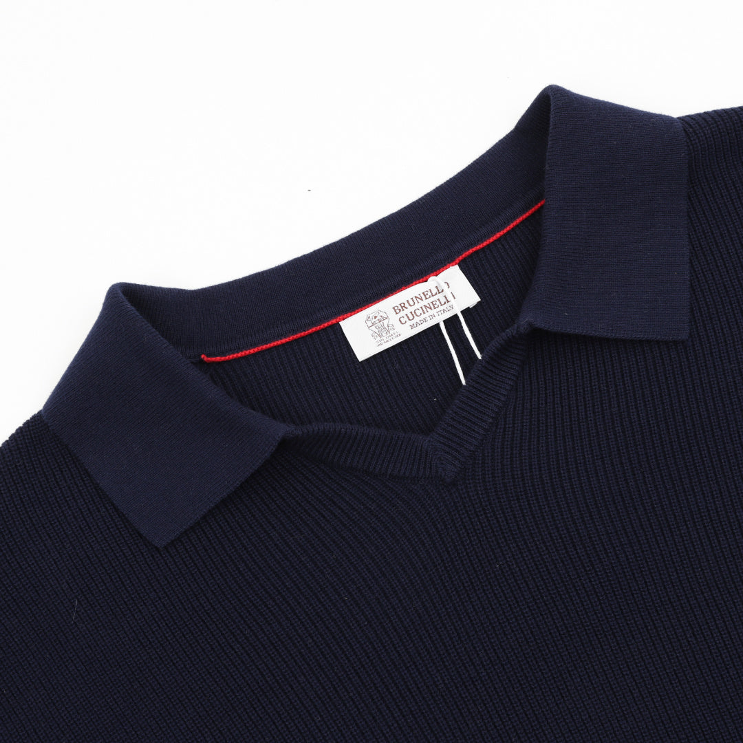 Brunello Cucinelli Knit Short-Sleeve Polo Shirt in Navy