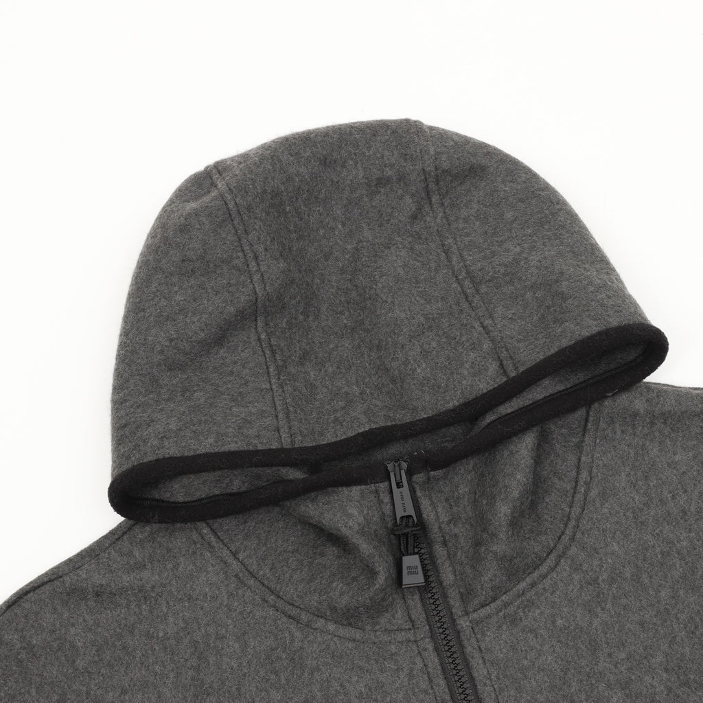 Miu Miu Women's Men's Grey Logo Wool Zip-Up Hooded Jacket