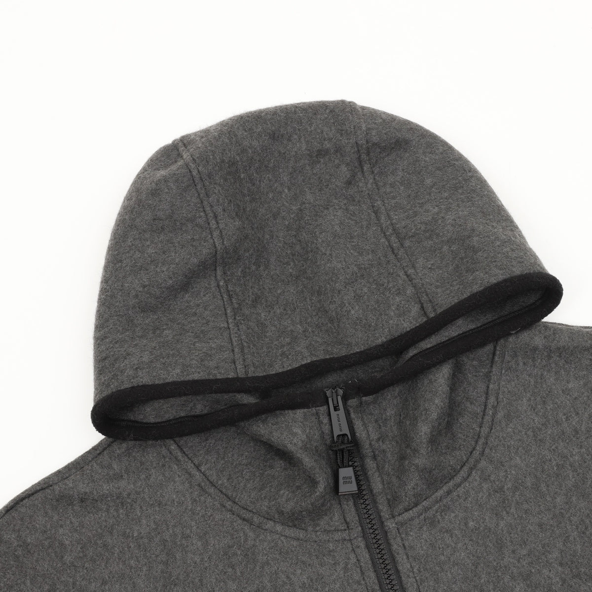 Miu Miu Women's Men's Grey Logo Wool Zip-Up Hooded Jacket