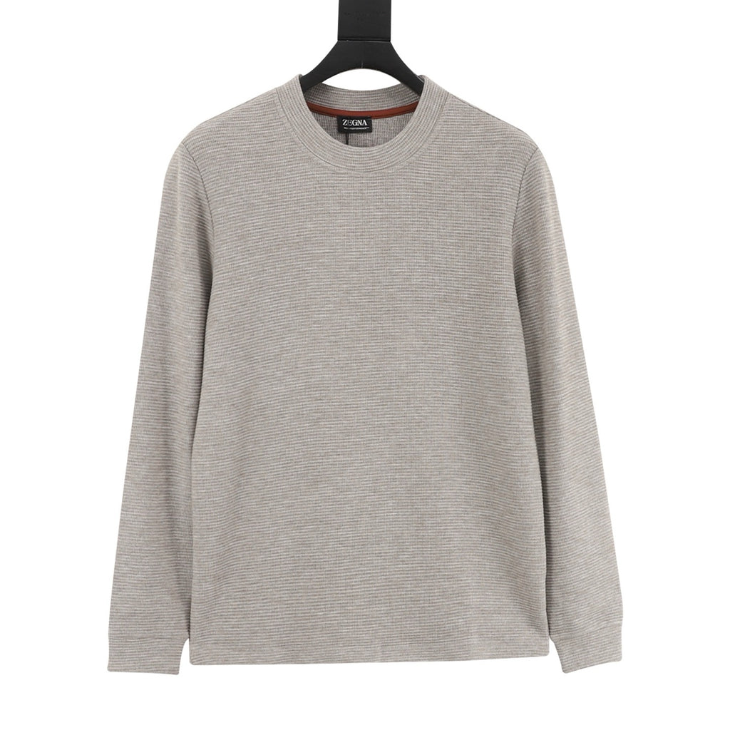 Zegna Women's Men's Light Taupe Waffle-Texture Crewneck Long-Sleeve Top