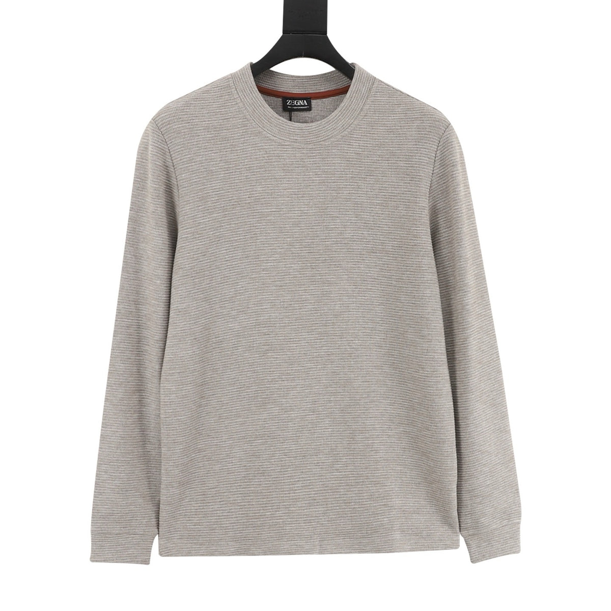 Zegna Women's Men's Light Taupe Waffle-Texture Crewneck Long-Sleeve Top