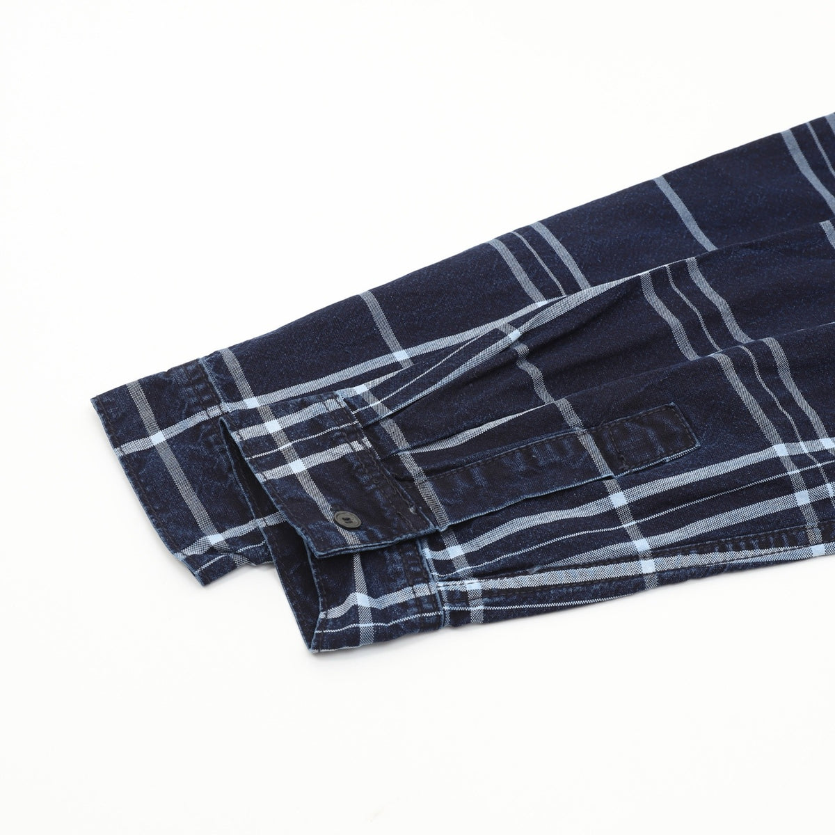 Dior Women's & Men's Navy Blue Plaid Fringe-Hem Long-Sleeve Shirt