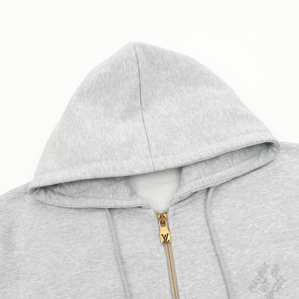 Louis Vuitton Women's Men's Light Grey Pearl-Detail Full-Zip Hoodie