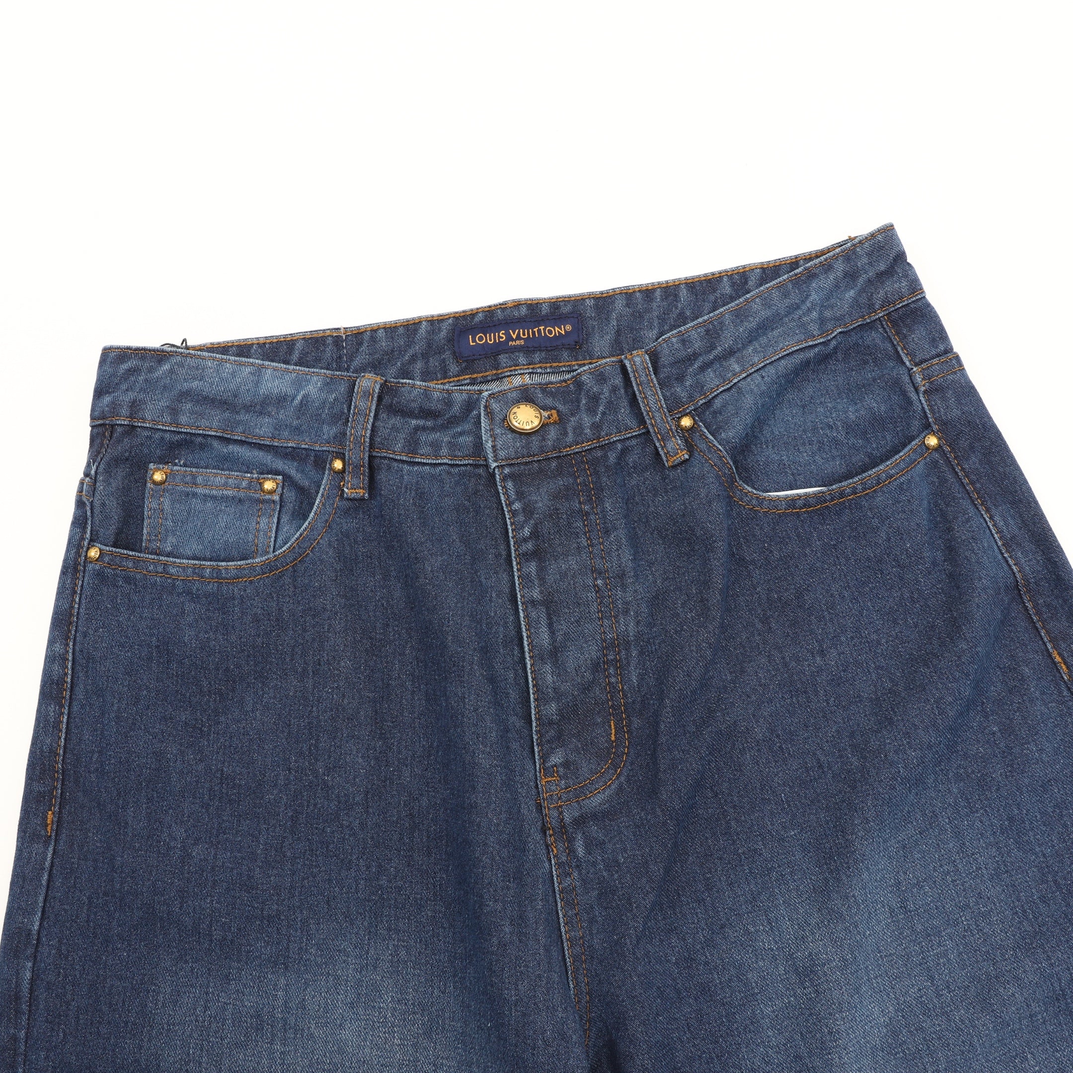 Louis Vuitton LV Monogram-Lined Cuffed Wide-Leg Jeans