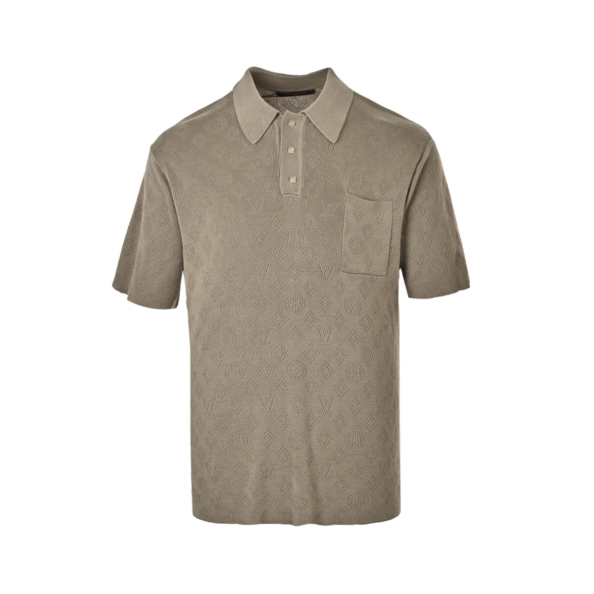 Louis Vuitton All-Over Monogram Knit Short-Sleeve Polo in Taupe