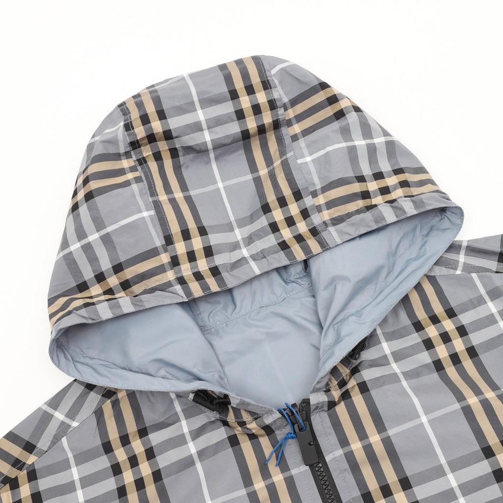 Burberry Grey-Green Check Reversible Hooded Jacket