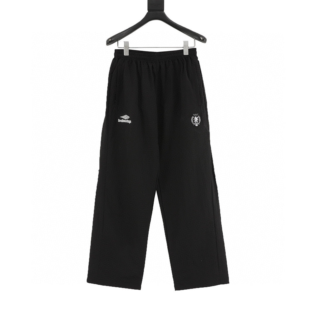 Balenciaga 26SS Sport Logo & Crest Embroidered Wide-Leg Track Pants