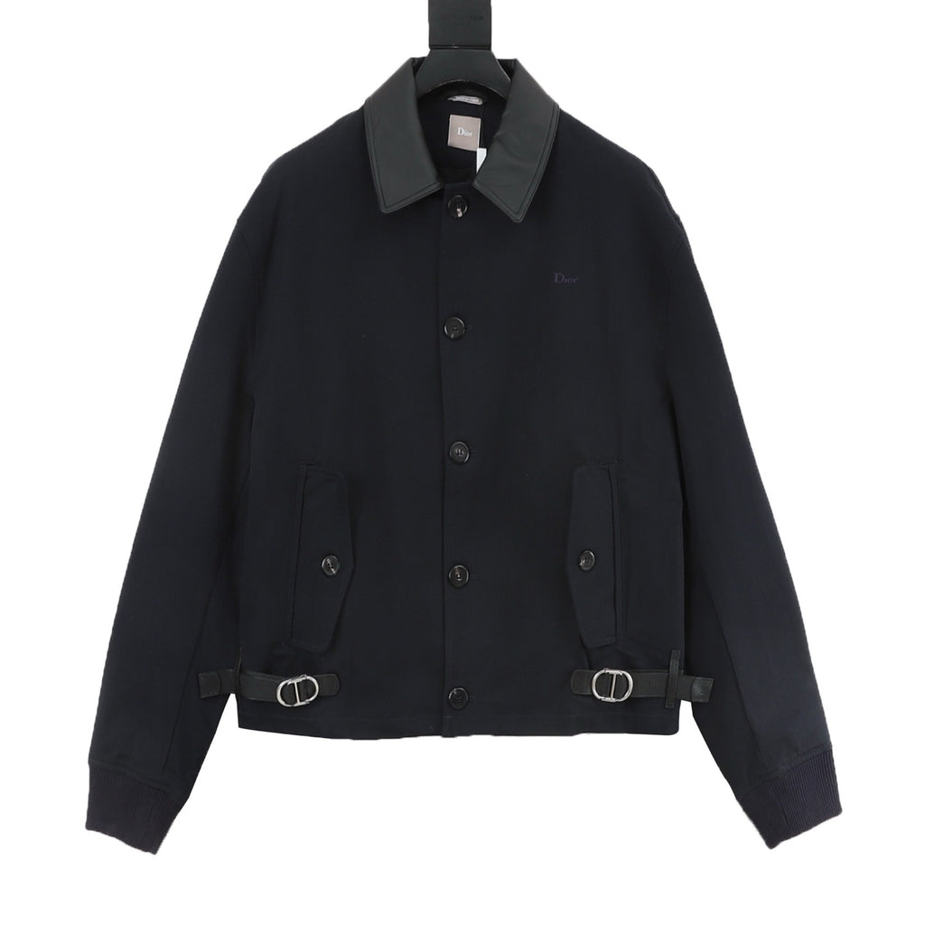 Dior CD Buckle Leather Collar Wool Jacket