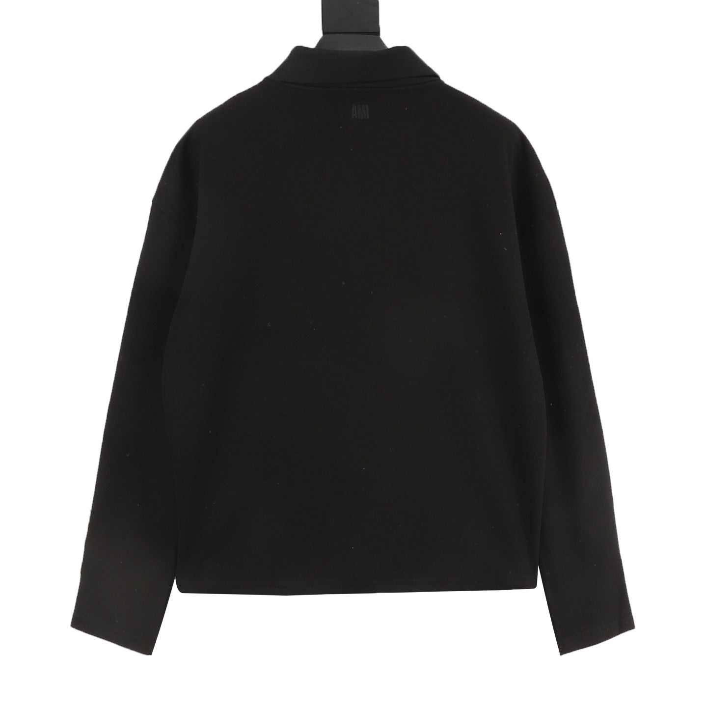 AMI Paris Long-Sleeve Polo Shirt — Tonal Heart Logo, Black | FW25