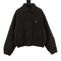 Prada Triangle Logo Over-Dyed Washed Denim Bomber Jacket