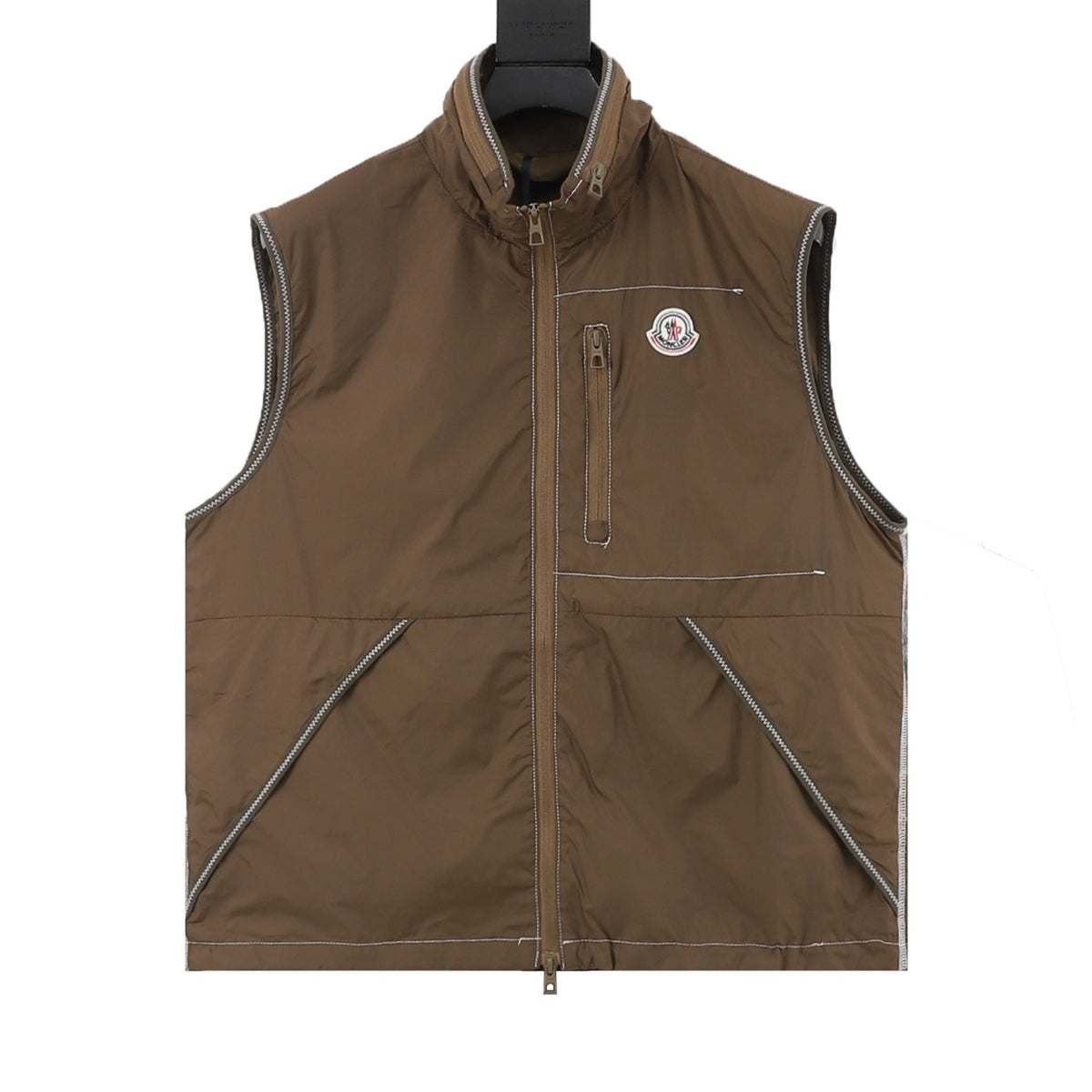Moncler Women's Men's Brown Logo Patch Zip-Up Vest