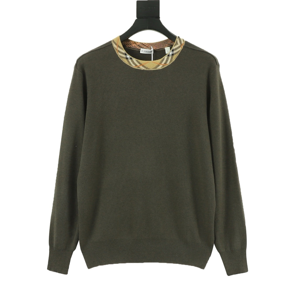 Burberry Check-Collar Knitted Wool Sweater