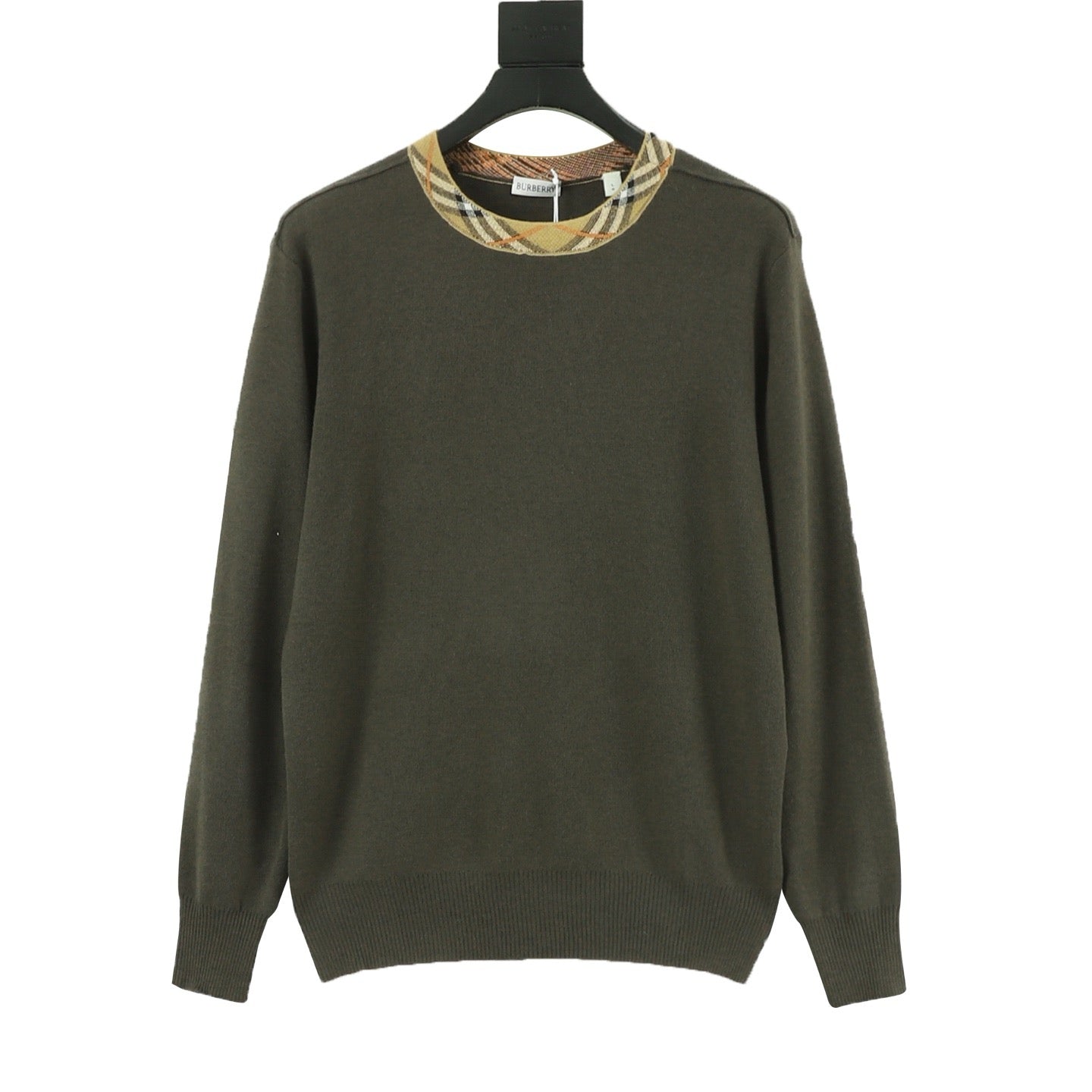 Burberry Check-Collar Knitted Wool Sweater