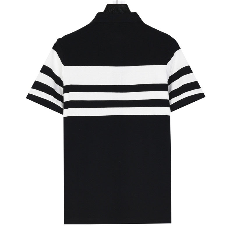 Prada Triangle Logo Short-Sleeve Polo in Black and White Stripes